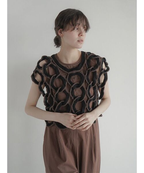 ニット セーター Circle motif crochet vest レディース