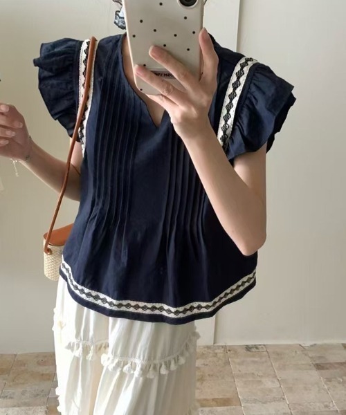 FAVORITO ブラウス シャツ プリーツトップス レディース