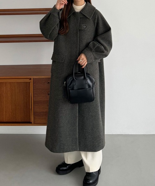 ダークグレー ステンカラーコート オーバーサイズ ユニクロ公式 | パデッドオーバーサイズステンカラーコート