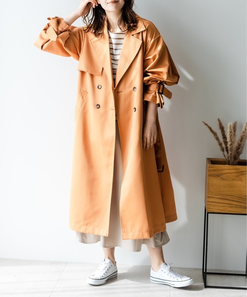 【CHRISTAMODEN】ヴィンテージコート 美品 TRIANGLE PALETTE ステンカラーコート FREE オレンジ レディース