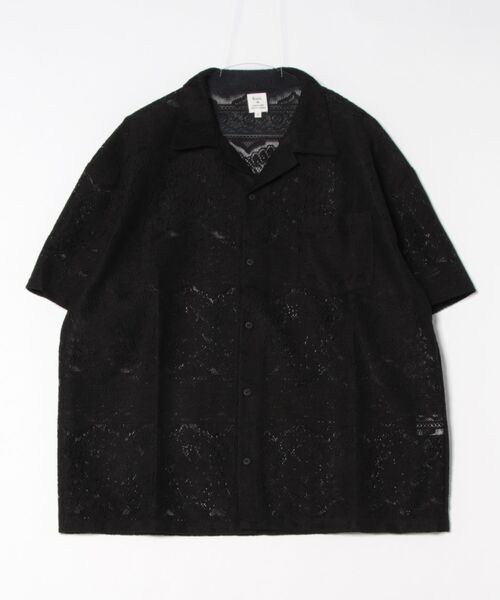 Reoページ Revo. シャツ ダマスク フラワーレース ルーズフィット オープンカラー