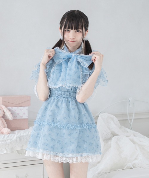 floralフレアミニワンピース y2k 平成ギャル 姫ギャル さくらんぼ柄 ミニ フレア ワンピース