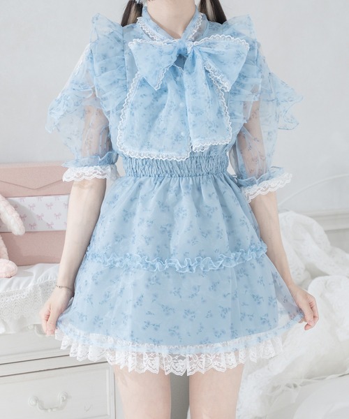 ボウタイ付フラワーフレアワンピース♡002230301701 新作】ボウタイ付フラワーフレアワンピース │ 名古屋PARCO-パルコ-