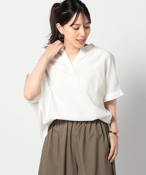 ブラウス シャツ 爽やか吸水速乾リネン　スキッパーシャツ レディース