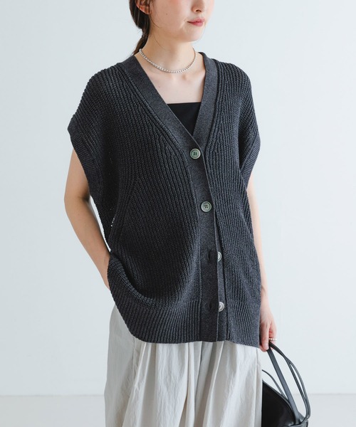 ベスト ジレ ペーパーヤーンチュニックニットベスト レディース