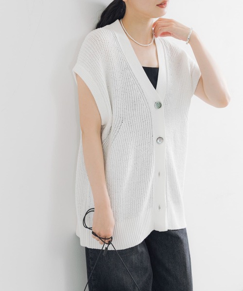 ベスト ジレ エステルペーパーヤーン片畦編みベスト レディース LOISIR ベスト ジレ 「2WAY」エステルペーパーヤーン片畦編み
