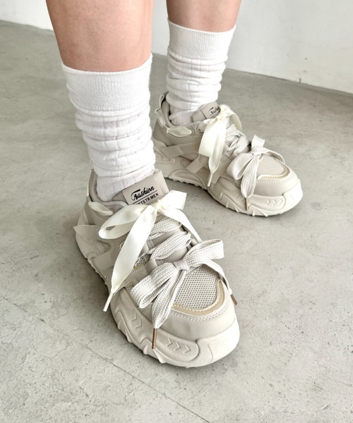 Loueme スニーカー 「靴紐2SET」ダブルリボン厚底スニーカー