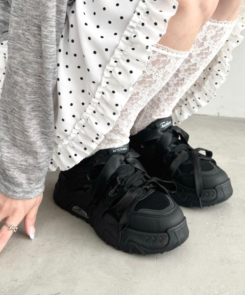 Loueme スニーカー 「靴紐2SET」ダブルリボン厚底スニーカー