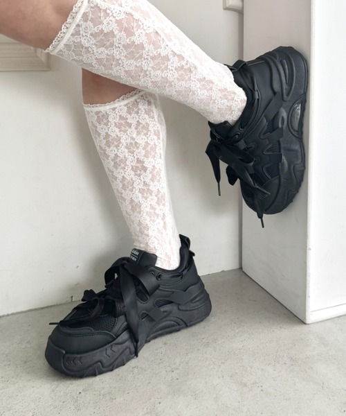 Loueme スニーカー 「靴紐2SET」ダブルリボン厚底スニーカー