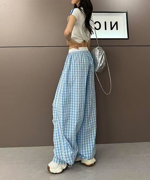 gossip!ロサンゼルス ワイドパンツ パンツ Y2Kカーブデザイン ギンガム