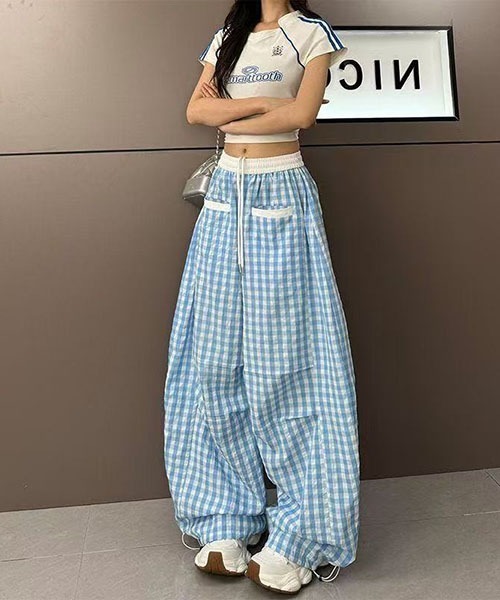 90s Disney カーゴパンツ チェックパンツ　パジャマパンツ　y2k 青 y2k イージーパンツ IZOD パジャマパンツ チェックパンツ - メルカリ