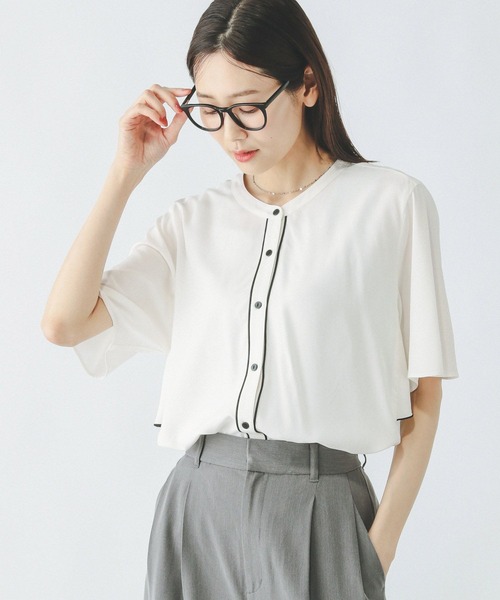 「GLOBAL WORK」 半袖ブラウス LARGE イエロー レディース