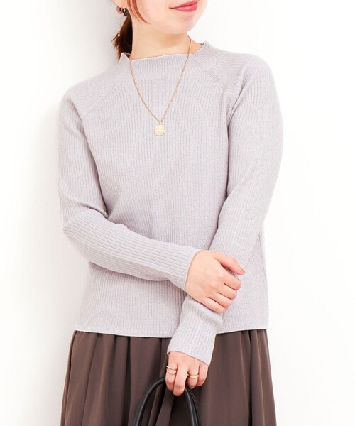 ニット セーター スーパーストレッチ ラメリブローネックプルオーバーニット レディース NOLLEY'S ニット セーター スーパーストレッチ ラメリブロー