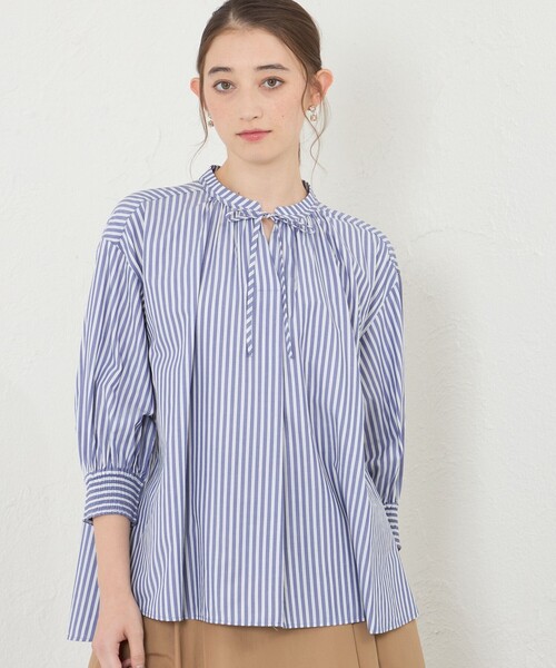 AMACA アマカ 小花柄シャツ ブラウス 半袖 コットン ネイビー 38 美品 AMACA / アマカ （レディース） シャツ・ブラウス
