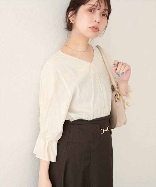natural couture ブラウス シャツ 「WEB限定」麻レーヨンタック袖 