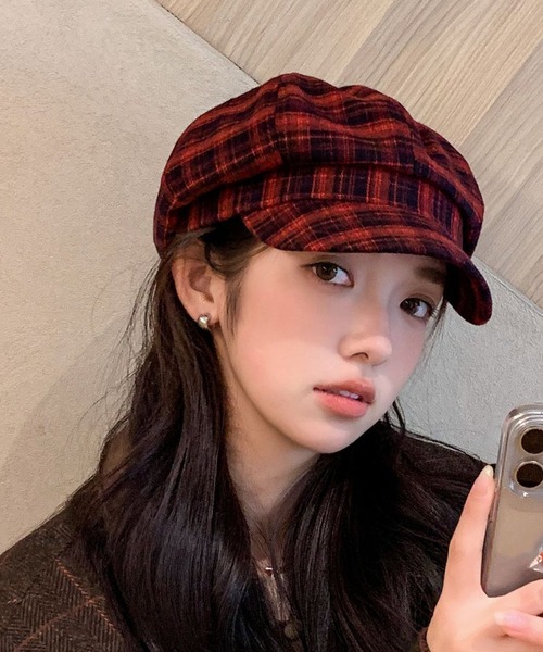Chiina 帽子 キャスケット Chiina / チェック柄キャスケット帽