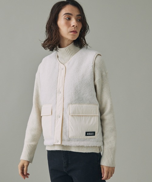 極美品★AIGLEエーグル★ラクーンファーフードダウンベストS＊アウトドア AIGLE（エーグル） ダウンベスト ベスト Dupont Sorona中綿 撥水