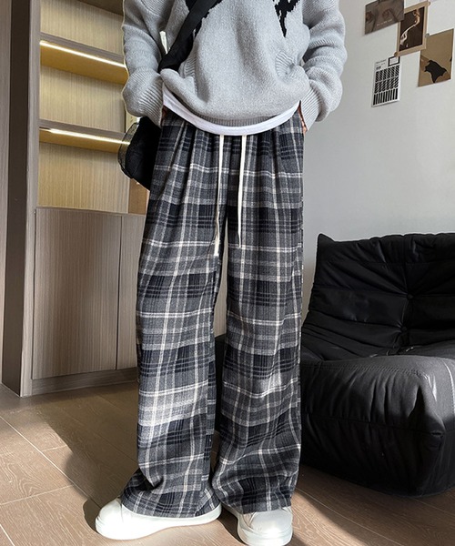 meJane（ミージェーン） パンツ 裏起毛 マドラスチェック ワイドパンツ