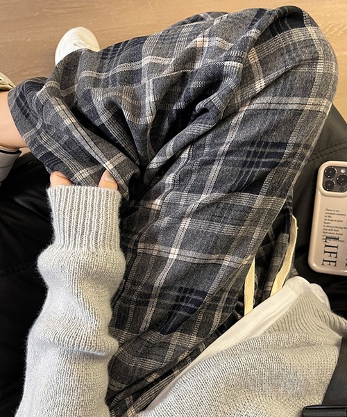 meJane（ミージェーン） パンツ 裏起毛 マドラスチェック ワイドパンツ