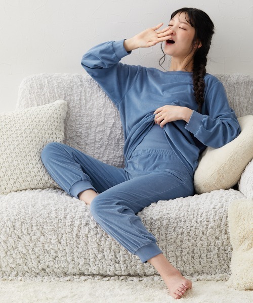 ニッセン（nissen） パジャマ ルームウェア ベロアニット腹巻付き