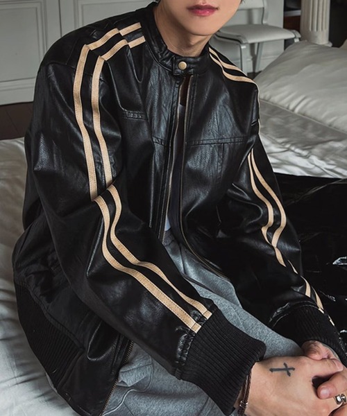 lilful 革ジャン ライダース ダブルジップサイドライン オーバーサイズ