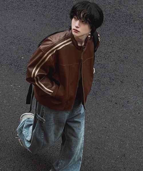 lilful 革ジャン ライダース ダブルジップサイドライン オーバーサイズ