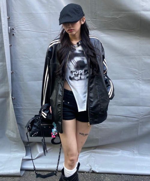 lilful 革ジャン ライダース ダブルジップサイドライン オーバーサイズ