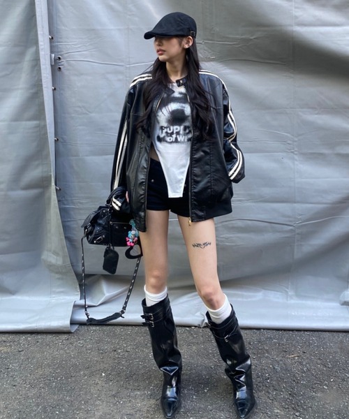 lilful 革ジャン ライダース ダブルジップサイドライン オーバーサイズ