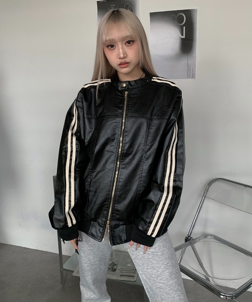 lilful 革ジャン ライダース ダブルジップサイドライン オーバーサイズ