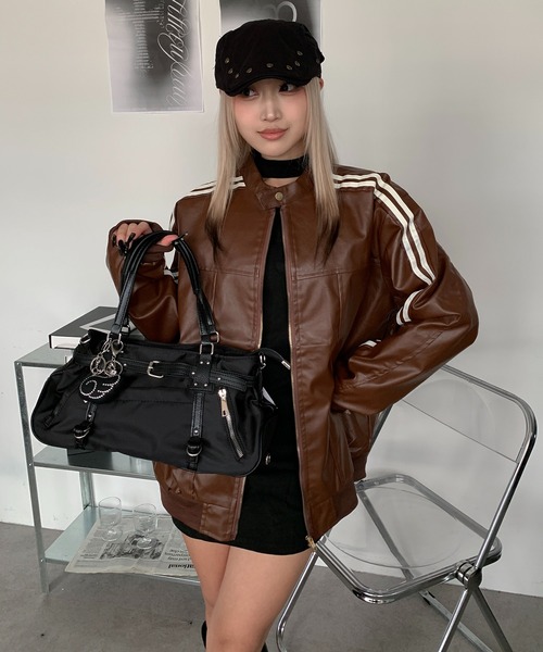 lilful 革ジャン ライダース ダブルジップサイドライン オーバーサイズ