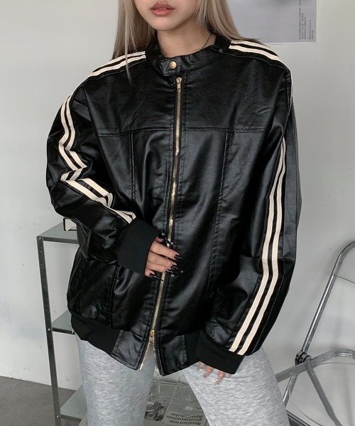 lilful 革ジャン ライダース ダブルジップサイドライン オーバーサイズ