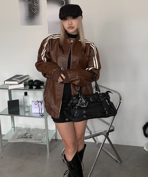 lilful 革ジャン ライダース ダブルジップサイドライン オーバーサイズ