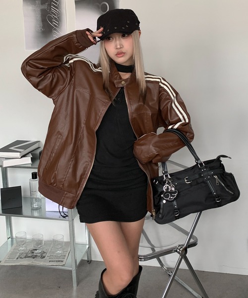 lilful 革ジャン ライダース ダブルジップサイドライン オーバーサイズ