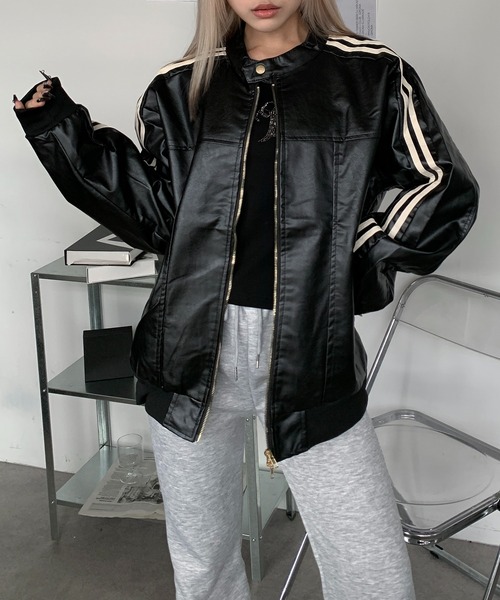 lilful 革ジャン ライダース ダブルジップサイドライン オーバーサイズ