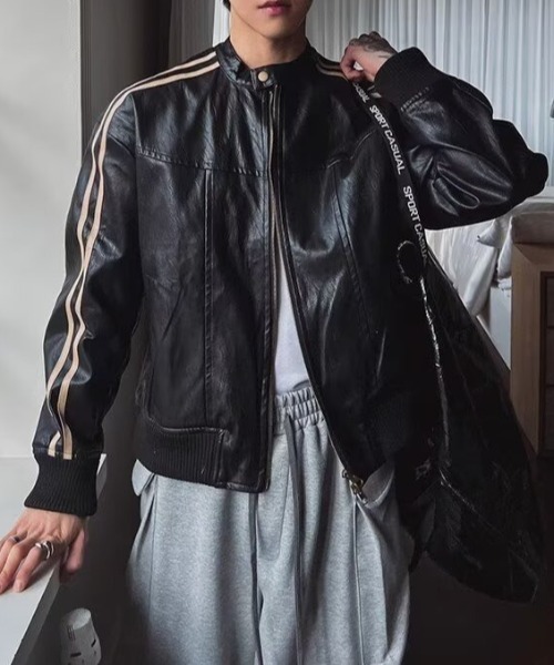 lilful 革ジャン ライダース ダブルジップサイドライン オーバーサイズ