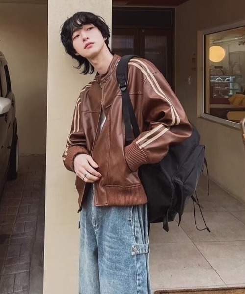 lilful 革ジャン ライダース ダブルジップサイドライン オーバーサイズ