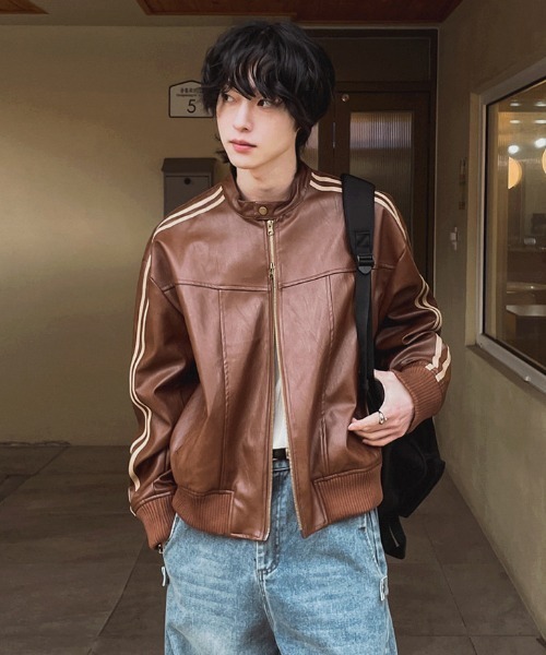 ジョンブル ラムレザー ダブルジップ ライダースジャケット ダークブラウン Ｌ lilful 革ジャン ライダース ダブルジップサイドライン オーバーサイズ