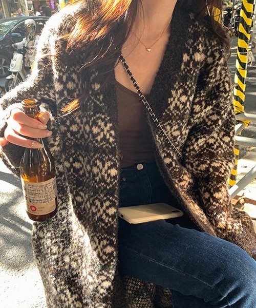 カーディガン ノルディック柄ロングカーディガン レディース