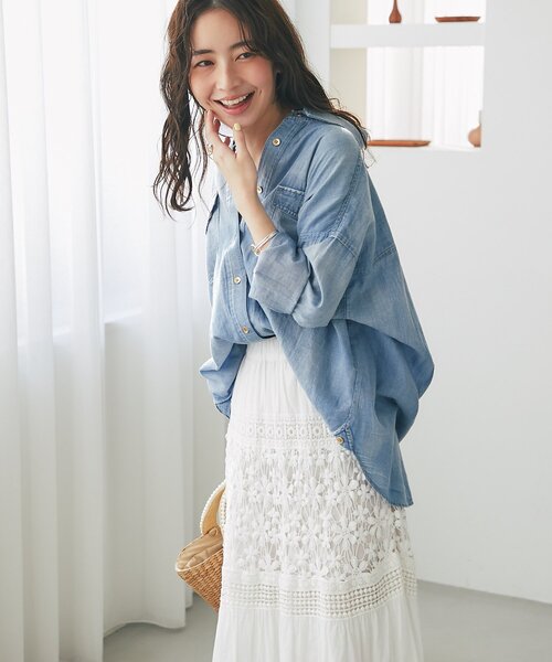 今季【la boutique bonbon】シアーデニム3WAYシャツ La boutique Bonbon（ラブティックボンボン） ブラウス シャツ 「完売
