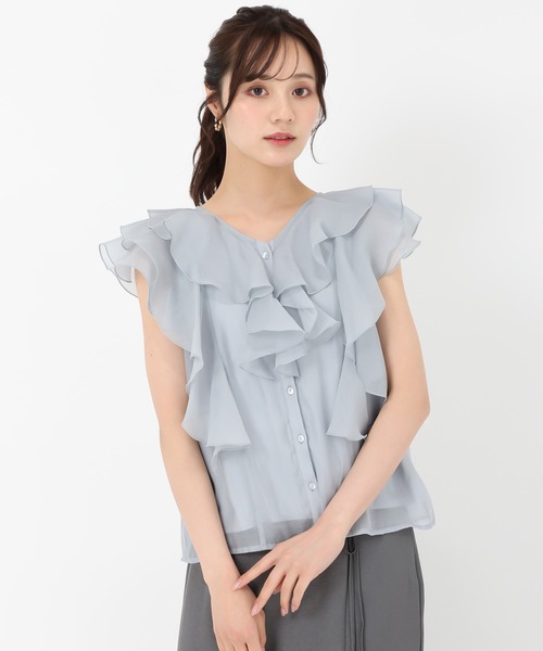「31 Sons de mode」 ノースリーブブラウス フリ- ライトブルー レディース_画像5