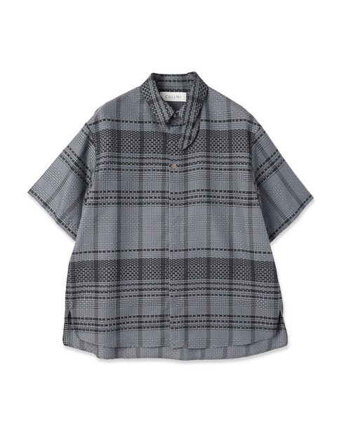 シャツ Sheer Tile Check Chin Tab Short Sleeve Shirt メンズ レディースの画像