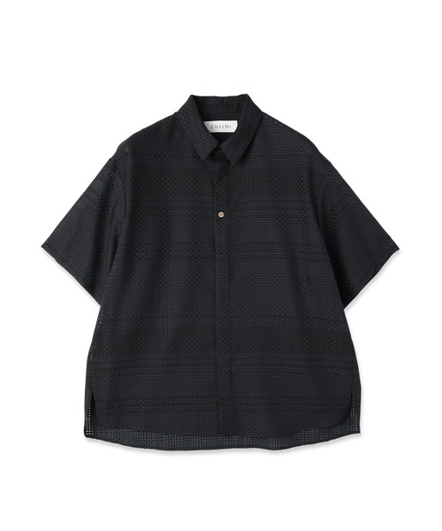 シャツ Sheer Tile Check Chin Tab Short Sleeve Shirt メンズ レディースの画像