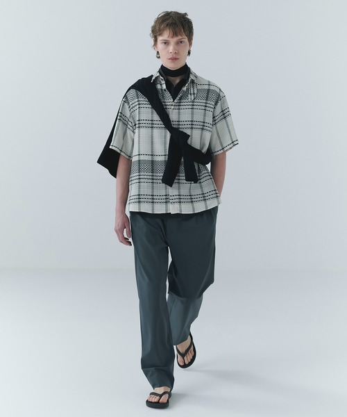 シャツ Sheer Tile Check Chin Tab Short Sleeve Shirt メンズ レディースの画像