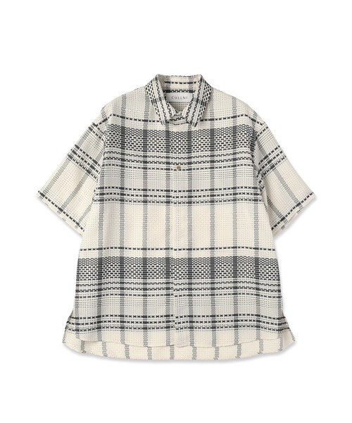 シャツ Sheer Tile Check Chin Tab Short Sleeve Shirt メンズ レディースの画像