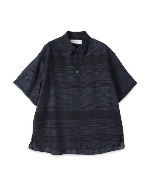 シャツ Sheer Tile Check Chin Tab Short Sleeve Shirt メンズ レディースの画像