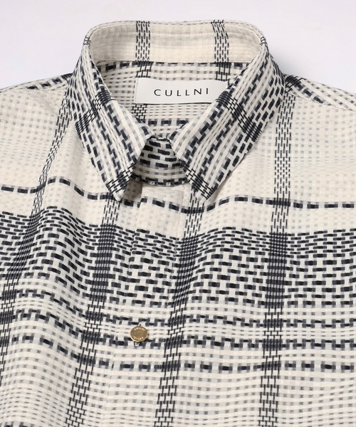 シャツ Sheer Tile Check Chin Tab Short Sleeve Shirt メンズ レディースの画像