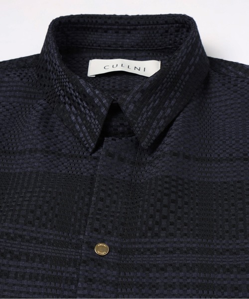 シャツ Sheer Tile Check Chin Tab Short Sleeve Shirt メンズ レディースの画像