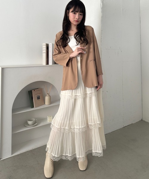GIUNON ホワイト ロングスカート レース付き スカート ボリュームレースロングスカート : ZOZOTOWN Yahoo!店 - 通販