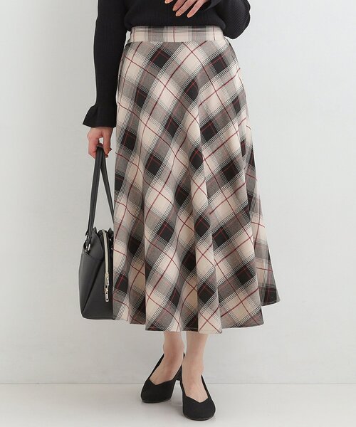 モラビトブラン　チェック　フレアスカート SHOO・LA・RUE（シューラルー） スカート 「S-LL」立体感が際立つ