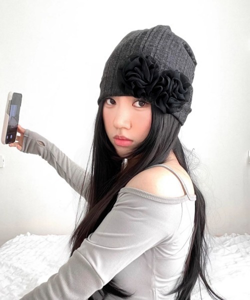 SHEIN フラワーニット帽 SLY（スライ） ニット帽 ニットキャップ FLOWER MOTIF KNIT BEANIE